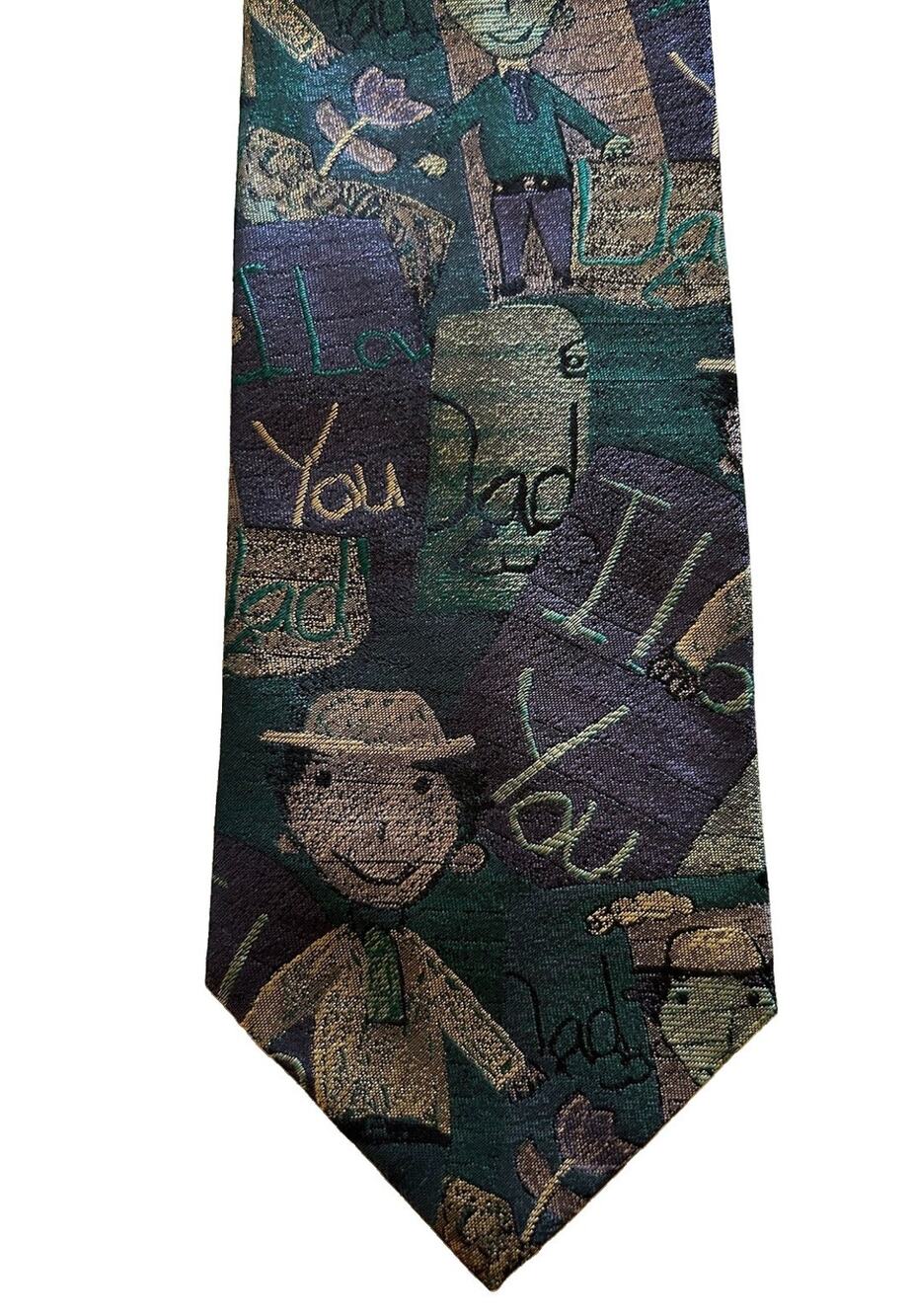 Vtg Meeting Street Gentlemen Men Silk Tie “I Love You Dad” Purple Abstract 3.75”